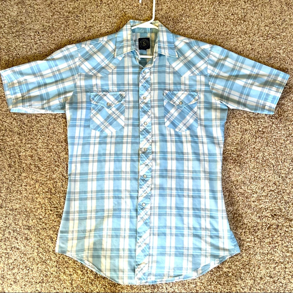 Vintage Western Pearl-Snap Short Sleeve Shirt with Gold Stripes